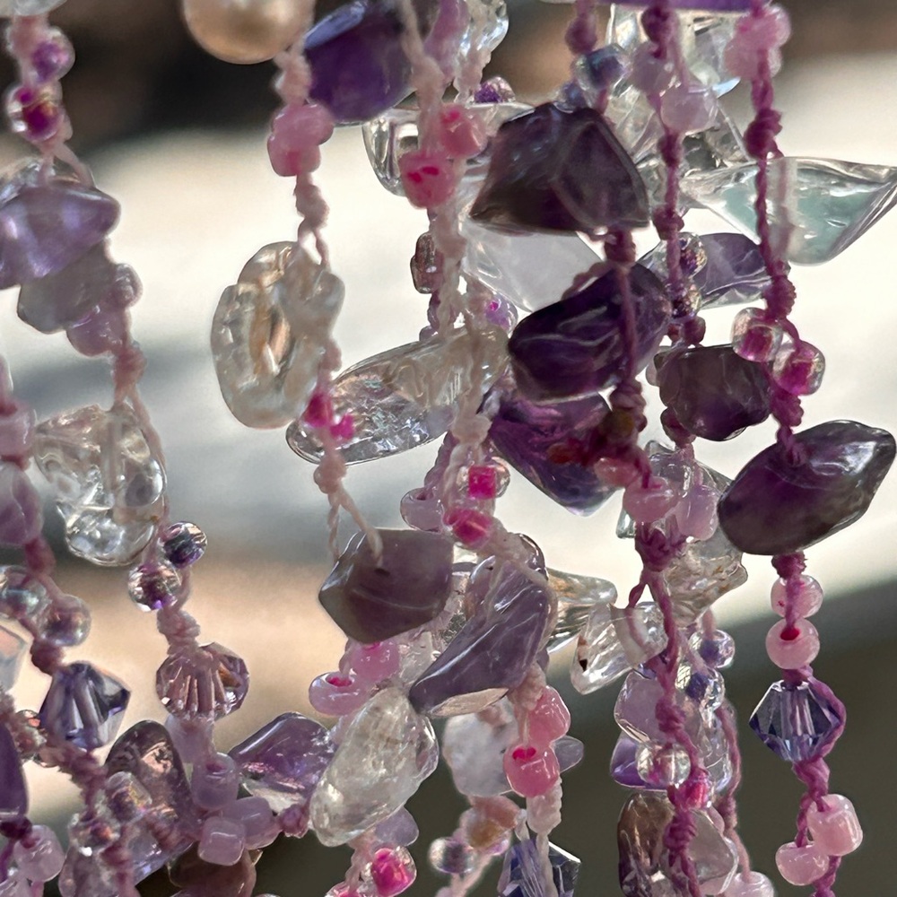 Amethyst, pearl cascading, tiered, necklace, - Picture 11 of 11